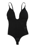 Load image into Gallery viewer, Black Plunge Low-Back Thong Shapewear Bodysuit Firm Control
